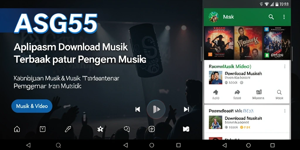 Tampilan antarmuka aplikasi ASG55 untuk unduh musik yang sederhana dan menarik.