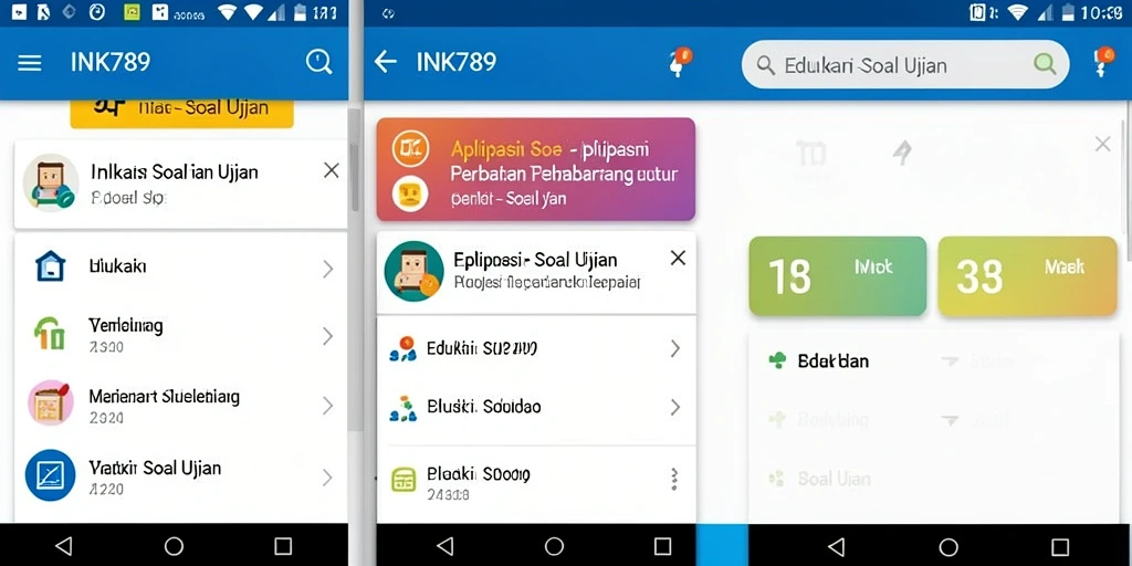 Screenshot aplikasi INK789 dengan fitur Soal Ujian.