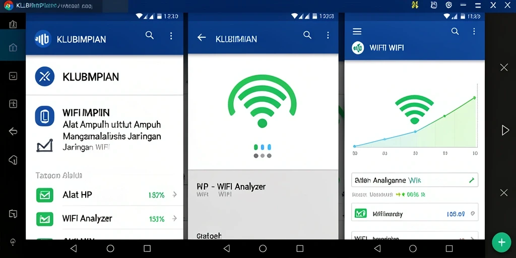 Tampilan antarmuka utama aplikasi KLUBIMPIAN yang menampilkan analisis jaringan WiFi.