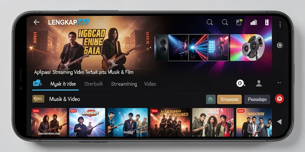 Antarmuka aplikasi LENGKAP777 menampilkan koleksi streaming video yang lengkap.