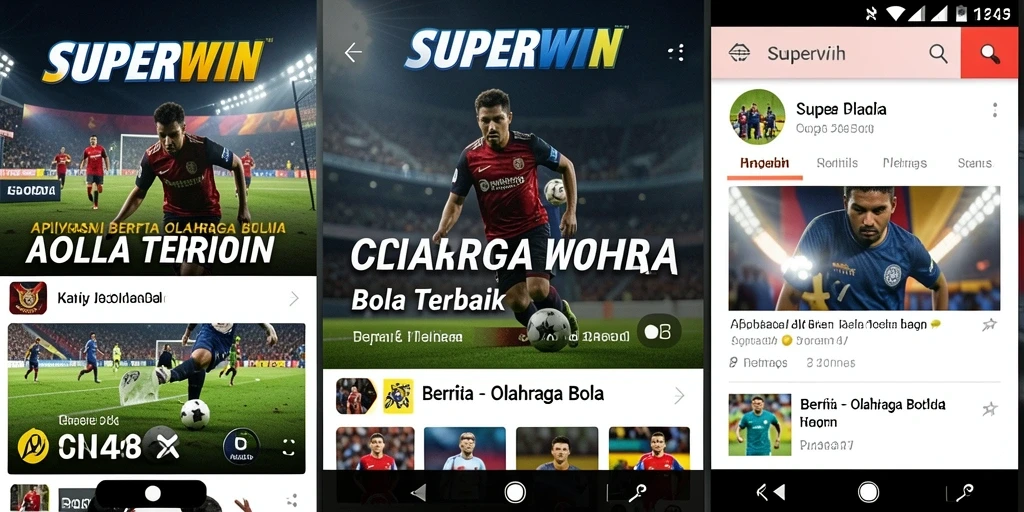 Tampilan antarmuka aplikasi SUPERWIN untuk berita olahraga bola.