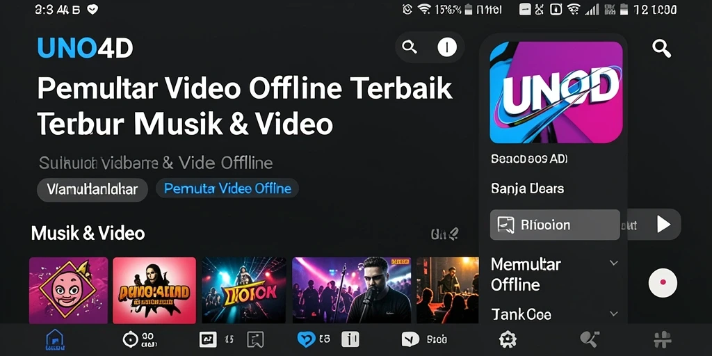 Tampilan antarmuka utama aplikasi Pemutar Video Offline UNO4D.