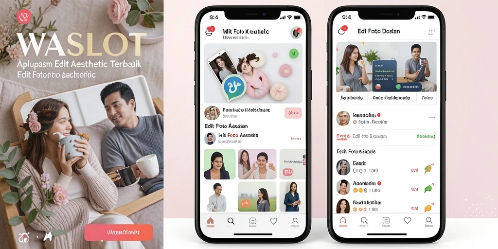 Screenshot utama WASLOT menunjukkan antarmuka Edit Foto Aesthetic yang simpel dan menarik.